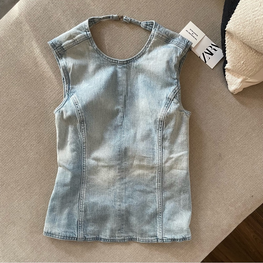 ZARA Open Back Denim Top